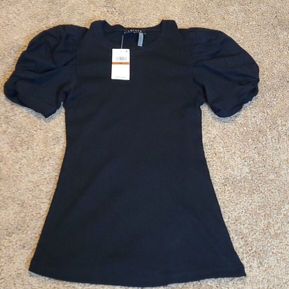 1. State Tops - 1. STATE Rich Black short sleeve top with ruffles sleeves.